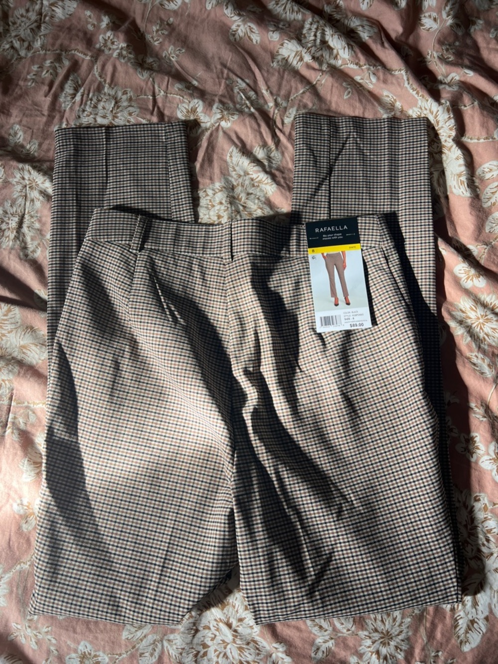 Rafaella Ankle-Length Glen Plaid Pants in Brown and Black